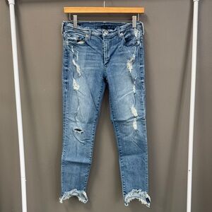 True Religion Light Blue Distressed Ankle Jeans